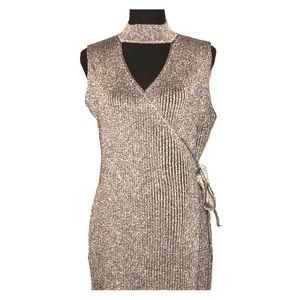 Silver Sweater Wrap Dress